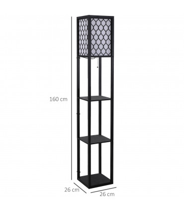 Floor Lamp 4-tier Open Shelves Wooden, 26L x 26W x 160Hcm-Black/White