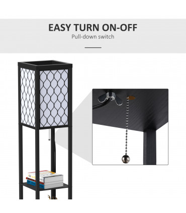 Floor Lamp 4-tier Open Shelves Wooden, 26L x 26W x 160Hcm-Black/White