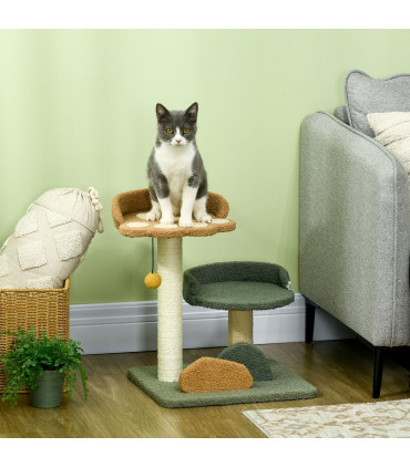 Cat Tree 52cm Green Brown Beige Particle board Velvet Sisal 43W x 39D x 52Hcm