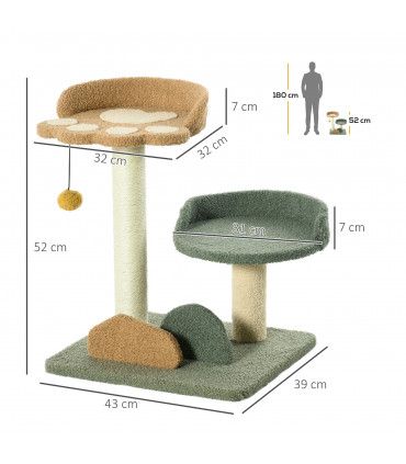 Cat Tree 52cm Green Brown Beige Particle board Velvet Sisal 43W x 39D x 52Hcm
