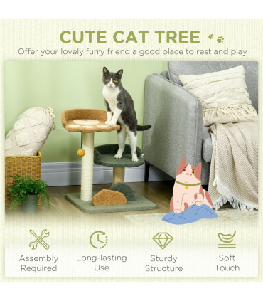 Cat Tree 52cm Green Brown Beige Particle board Velvet Sisal 43W x 39D x 52Hcm