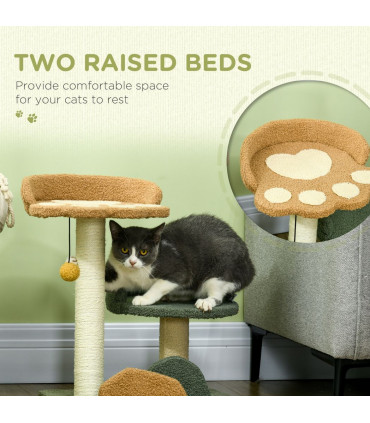 Cat Tree 52cm Green Brown Beige Particle board Velvet Sisal 43W x 39D x 52Hcm