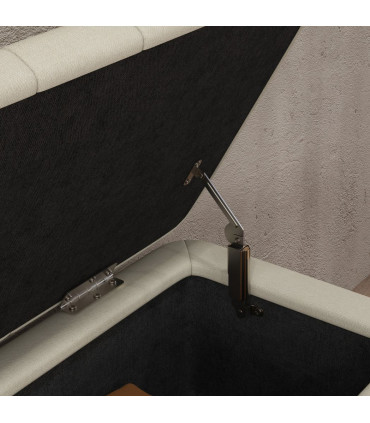 HOMCOM Storage Ottoman Bench, Linen Fabric Footstool with Steel Legs Cream White