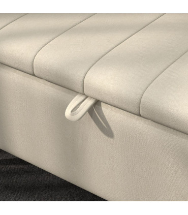 HOMCOM Storage Ottoman Bench, Linen Fabric Footstool with Steel Legs Cream White