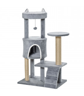 Cat Tree - 100cm Climbing Ladder Scratching Post Ball - Light Grey Pawhut