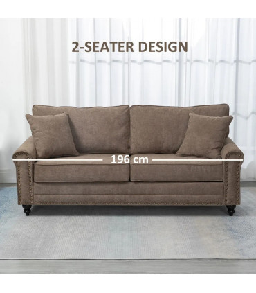 Fabric Brown  Seater Sofa Nailhead Trim Cushions Throw Pillows 196W x 80.5Dcm