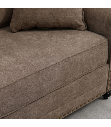 Fabric Brown  Seater Sofa Nailhead Trim Cushions Throw Pillows 196W x 80.5Dcm