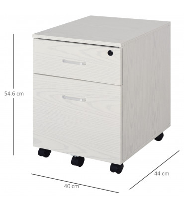Filing Cabinet White Particle Board 54.6H x 40W x 45Dcm 2-Drawer Locking Office