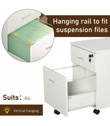 Filing Cabinet White Particle Board 54.6H x 40W x 45Dcm 2-Drawer Locking Office