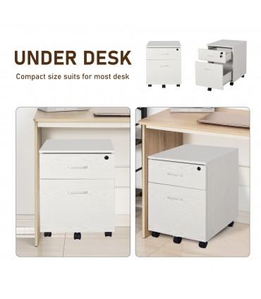 Filing Cabinet White Particle Board 54.6H x 40W x 45Dcm 2-Drawer Locking Office