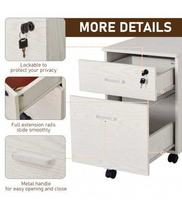 Filing Cabinet White Particle Board 54.6H x 40W x 45Dcm 2-Drawer Locking Office