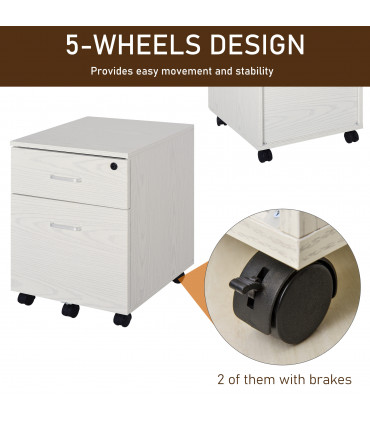 Filing Cabinet White Particle Board 54.6H x 40W x 45Dcm 2-Drawer Locking Office