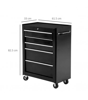 5-Drawer Lockable Steel Tool Storage Cabinet w/ Wheels Handle 2 Keys Black