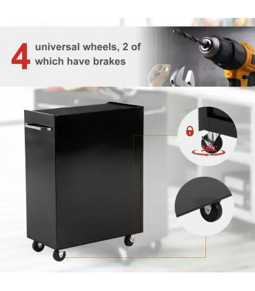 5-Drawer Lockable Steel Tool Storage Cabinet w/ Wheels Handle 2 Keys Black