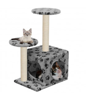 Cat Tree with Sisal Scratching Posts 60 cm Grey Paw Prints