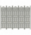 vidaXL Hand carved 5-Panel Room Divider Grey 200x165 cm Solid Mango Wood