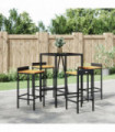 vidaXL 5 Piece Garden Bar Set Black Poly Rattan& Solid Wood Acacia