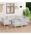 vidaXL 9 Piece Garden Lounge Set White Solid Pinewood