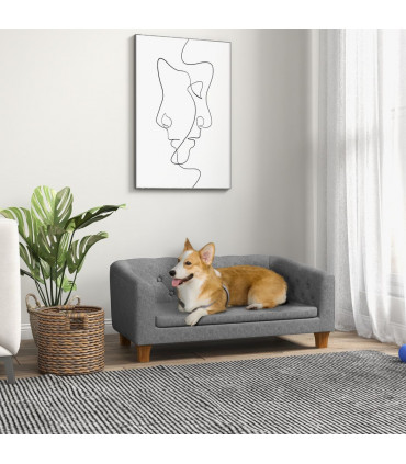 Dog Sofa Bed, Elevated Dog Couch w/ Soft Cushion for Small, Medium Dogs - Grey