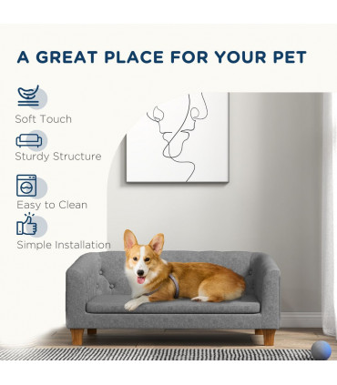 Dog Sofa Bed, Elevated Dog Couch w/ Soft Cushion for Small, Medium Dogs - Grey
