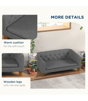 Dog Sofa Bed, Elevated Dog Couch w/ Soft Cushion for Small, Medium Dogs - Grey