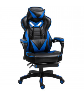 Gaming Chair Ergonomic Reclining w/ Manual Footrest Wheels Stylish Office Blue