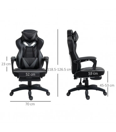 Gaming Chair Ergonomic Reclining w/ Manual Footrest Wheels Stylish Office Grey