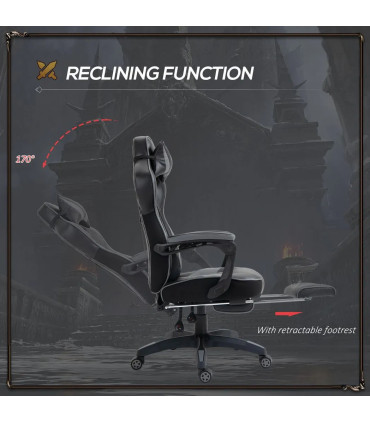 Gaming Chair Ergonomic Reclining w/ Manual Footrest Wheels Stylish Office Grey