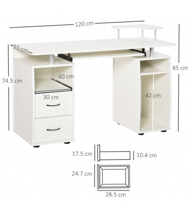 Office Desk Table Workstation White Durable Particle Board 120L x 55W x 85H cm