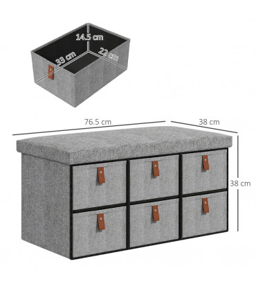HOMCOM Shoe Bench with Cushioned Seat, 6 Fabric Drawers for Entryway Hallway