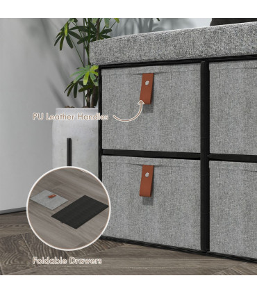 HOMCOM Shoe Bench with Cushioned Seat, 6 Fabric Drawers for Entryway Hallway