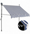Manual Retractable Awning with LED 200 cm Blue and White