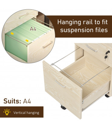 Filing Cabinet Oak 55.6H x 40W x 45Dcm 2-Drawer Locking Office Storage Vinsetto