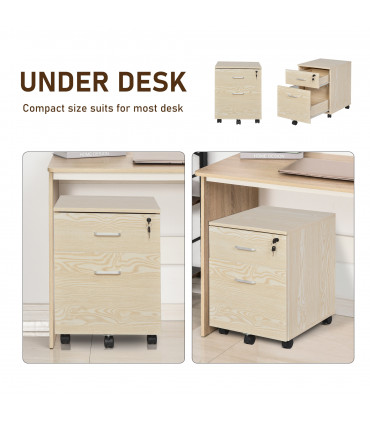 Filing Cabinet Oak 55.6H x 40W x 45Dcm 2-Drawer Locking Office Storage Vinsetto