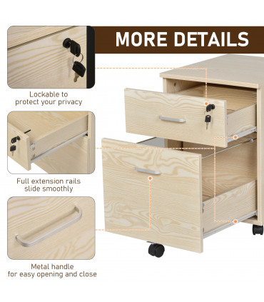 Filing Cabinet Oak 55.6H x 40W x 45Dcm 2-Drawer Locking Office Storage Vinsetto