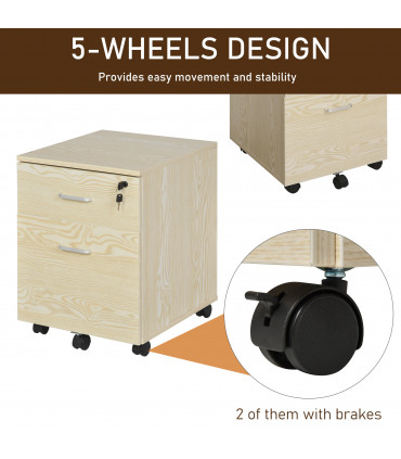 Filing Cabinet Oak 55.6H x 40W x 45Dcm 2-Drawer Locking Office Storage Vinsetto