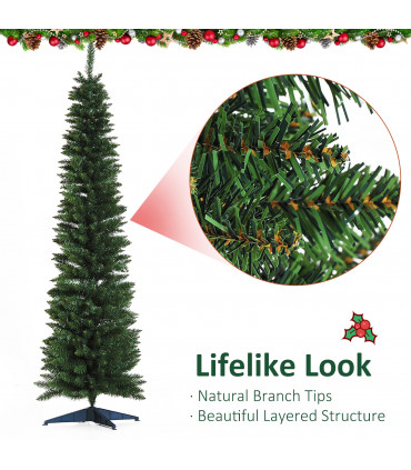 1.8m 6ft Artificial Pine Pencil Slim Tall Christmas Tree with 390 Branch Tips