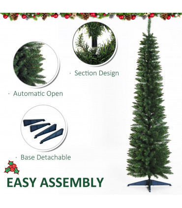 1.8m 6ft Artificial Pine Pencil Slim Tall Christmas Tree with 390 Branch Tips