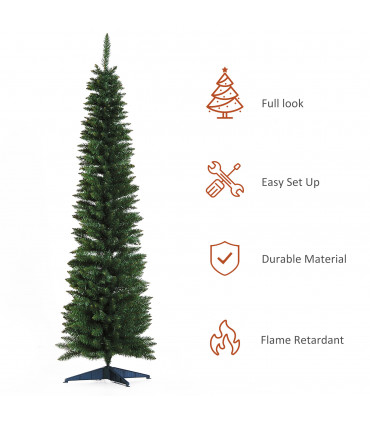 1.8m 6ft Artificial Pine Pencil Slim Tall Christmas Tree with 390 Branch Tips