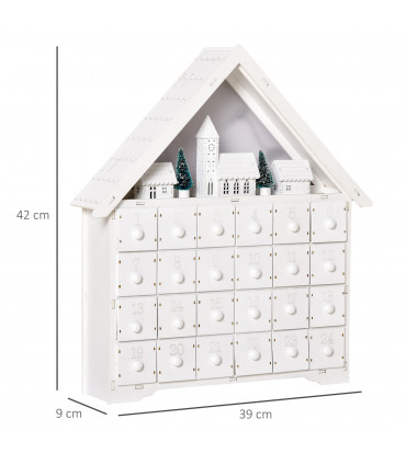 24-Drawer Christmas Advent Calendar Wooden Light-Up Countdown White