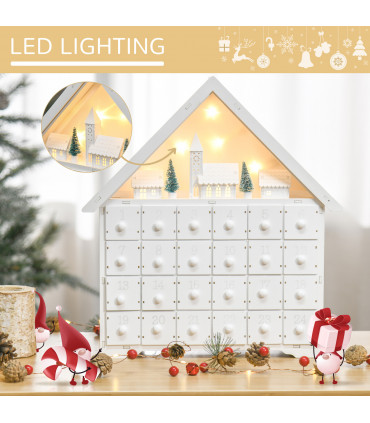 24-Drawer Christmas Advent Calendar Wooden Light-Up Countdown White
