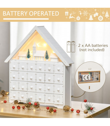 24-Drawer Christmas Advent Calendar Wooden Light-Up Countdown White