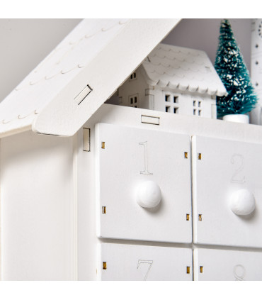 24-Drawer Christmas Advent Calendar Wooden Light-Up Countdown White