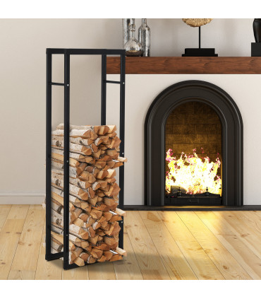 150cm Tall Metal Firewood Log Holder Rack Double Tier w/ Balanced Base Side Rails Indoor Outdoor Traditional Fireplace Log Storage Cradle