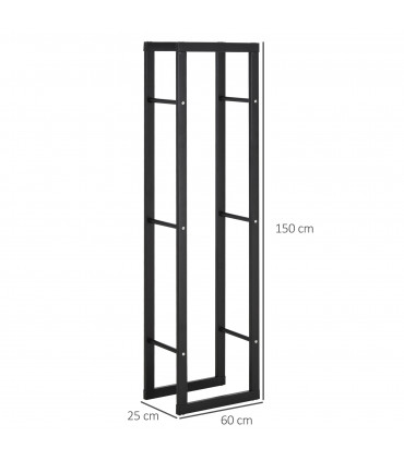 150cm Tall Metal Firewood Log Holder Rack Double Tier w/ Balanced Base Side Rails Indoor Outdoor Traditional Fireplace Log Storage Cradle