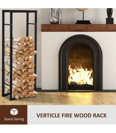 150cm Tall Metal Firewood Log Holder Rack Double Tier w/ Balanced Base Side Rails Indoor Outdoor Traditional Fireplace Log Storage Cradle