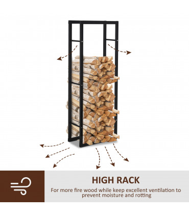150cm Tall Metal Firewood Log Holder Rack Double Tier w/ Balanced Base Side Rails Indoor Outdoor Traditional Fireplace Log Storage Cradle