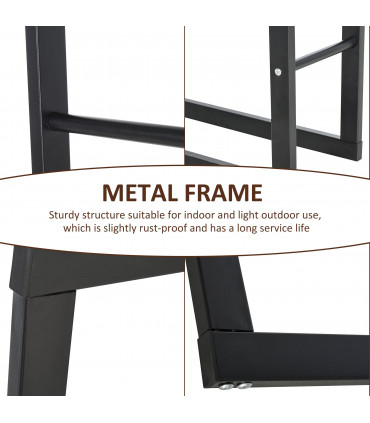 150cm Tall Metal Firewood Log Holder Rack Double Tier w/ Balanced Base Side Rails Indoor Outdoor Traditional Fireplace Log Storage Cradle