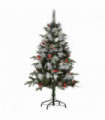4FT Artificial SnowDipped Christmas Tree Foldable Berries White Pinecones Green