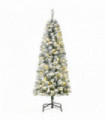 5 Feet Prelit Artificial Snow Flocked Christmas Tree Warm LED Light Green White